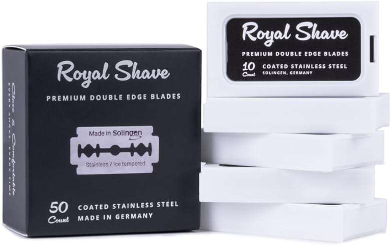 Royal Shave Premium Double Edge Stainless Steel Blades, Fits All Safety Razors, Long Lasting Shaving Razor Blades (Made in Germany) 50 Count Pack - Image 1