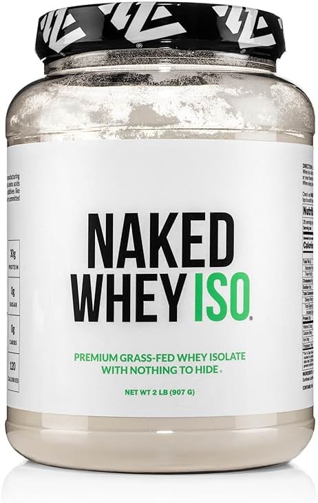 NAKED Whey Isolate Protein - Only 2 Ingredients, 30g Grass-Fed Protein, Zero Carb, Unflavored, Undenatured, Non-GMO, No Soy, Gluten-Free, No Preservatives - 28 Servings - Product Image