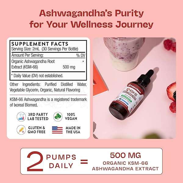 KSM-66 Ashwagandha Liquid Drops – Vegan, GMO Free & Fast Absorbing Form – Ashwagandha Supplements for Daily Wellness Support – Promotes Focus and Clarity – Supports Daily Vitality (Mixed Berry, 60ml) - Image 5