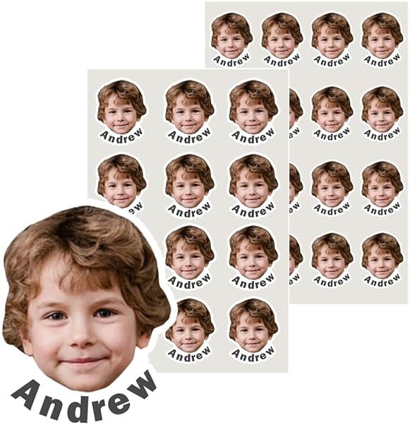 JJJ Design 32 pcs Personalized Face Stickers with Name - Portrait Face Photo Stickers for Water Bottles, Lunch Boxes, Phone Cases -Holographic Waterproof Dishwasher Safe (BB) - Product Image