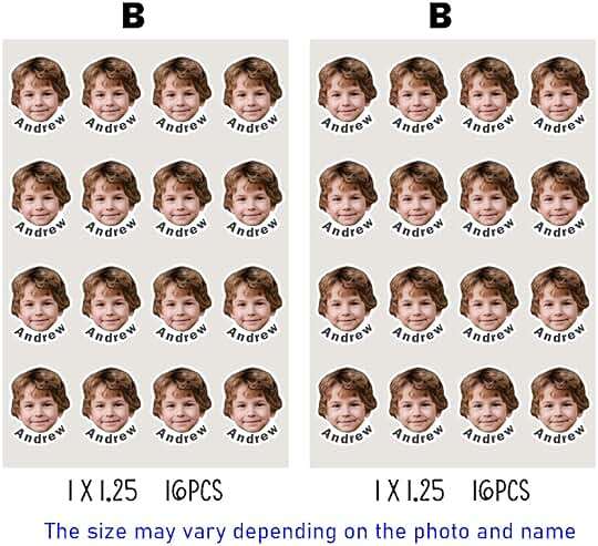 JJJ Design 32 pcs Personalized Face Stickers with Name - Portrait Face Photo Stickers for Water Bottles, Lunch Boxes, Phone Cases -Holographic Waterproof Dishwasher Safe (BB) - Image 2