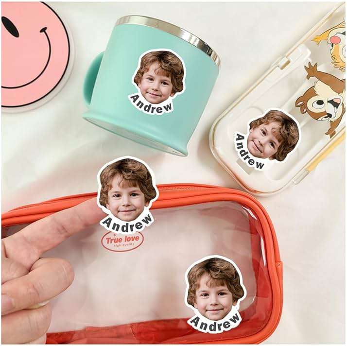 JJJ Design 32 pcs Personalized Face Stickers with Name - Portrait Face Photo Stickers for Water Bottles, Lunch Boxes, Phone Cases -Holographic Waterproof Dishwasher Safe (BB) - Image 4