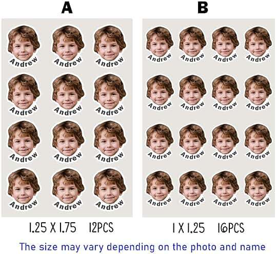 JJJ Design 32 pcs Personalized Face Stickers with Name - Portrait Face Photo Stickers for Water Bottles, Lunch Boxes, Phone Cases -Holographic Waterproof Dishwasher Safe (BB) - Image 6