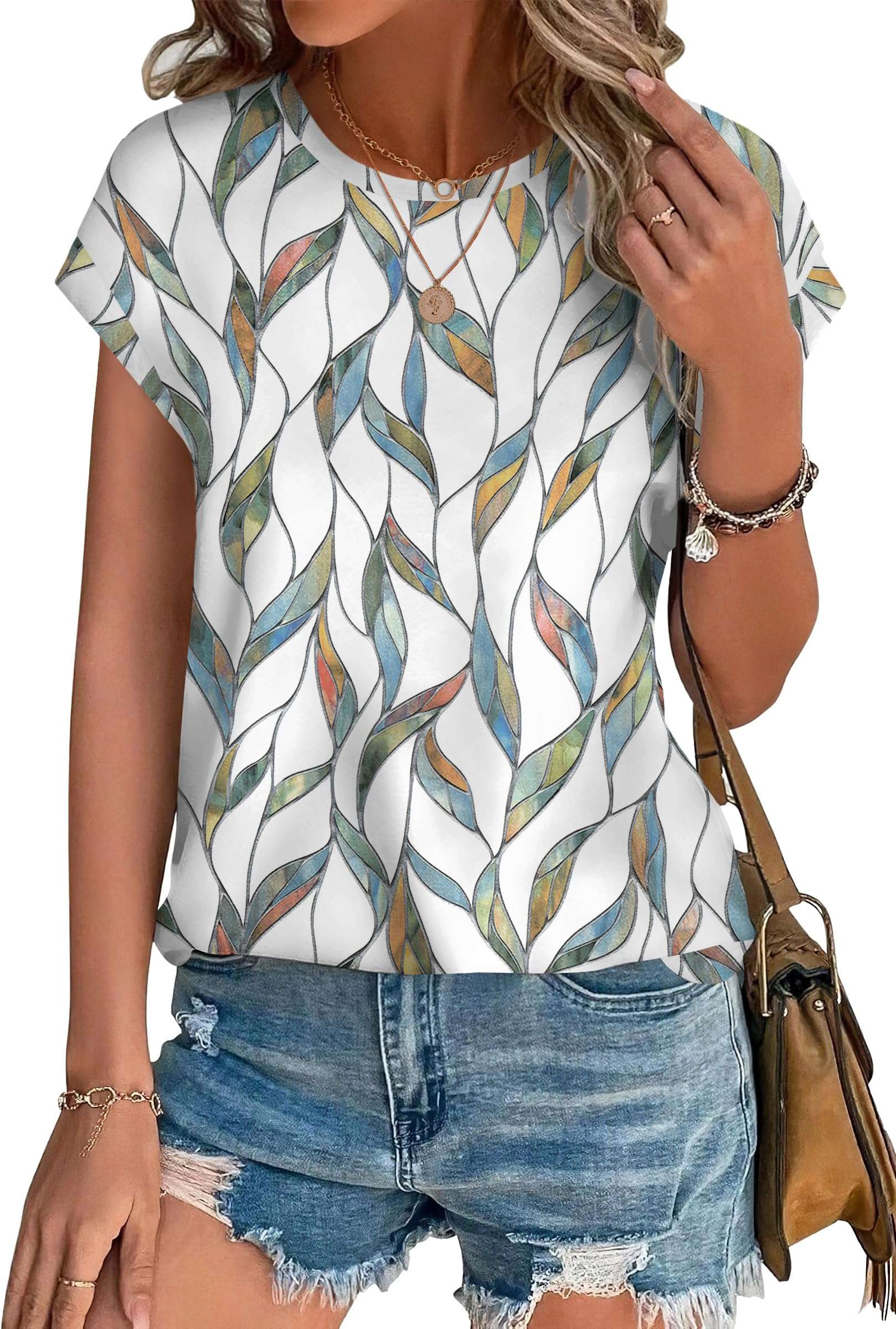 XIEERDUO Womens Tops Short Sleeve Shirts Blouses for Women Dressy Casual Cap Sleeve Tops with Curved Hem - Image 1