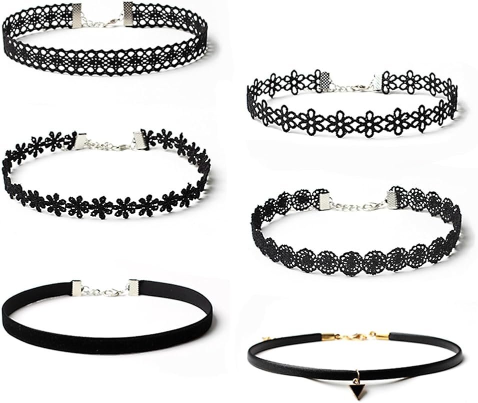 YEEQIN Black Choker Necklaces for Women Chokers Black Velvet Choker Necklaces Set Classic Gothic Tattoo Lace Choker - Product Image