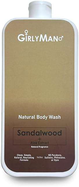GirlyMan Natural Body Wash - Made with Olive Oil & Aloe Extract, No Artificial Fragrance, PH Balanced, Gentle Formula, Nourishing Ingredients, Family Owned (Sandalwood) - Image 1