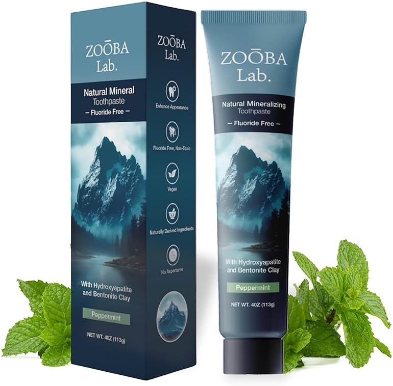Zooba Natural Fluoride Free Toothpaste with Hydroxyapatite Remineralizing Whitening Bentonite Clay, Vegan - Sensitive Teeth - Doctor Recommended for Healthy Adults & Kids, Non-Toxic - Product Image