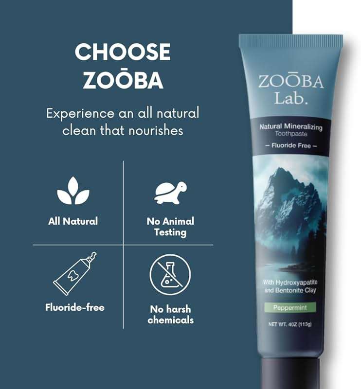 Zooba Natural Fluoride Free Toothpaste with Hydroxyapatite Remineralizing Whitening Bentonite Clay, Vegan - Sensitive Teeth - Doctor Recommended for Healthy Adults & Kids, Non-Toxic - Image 5