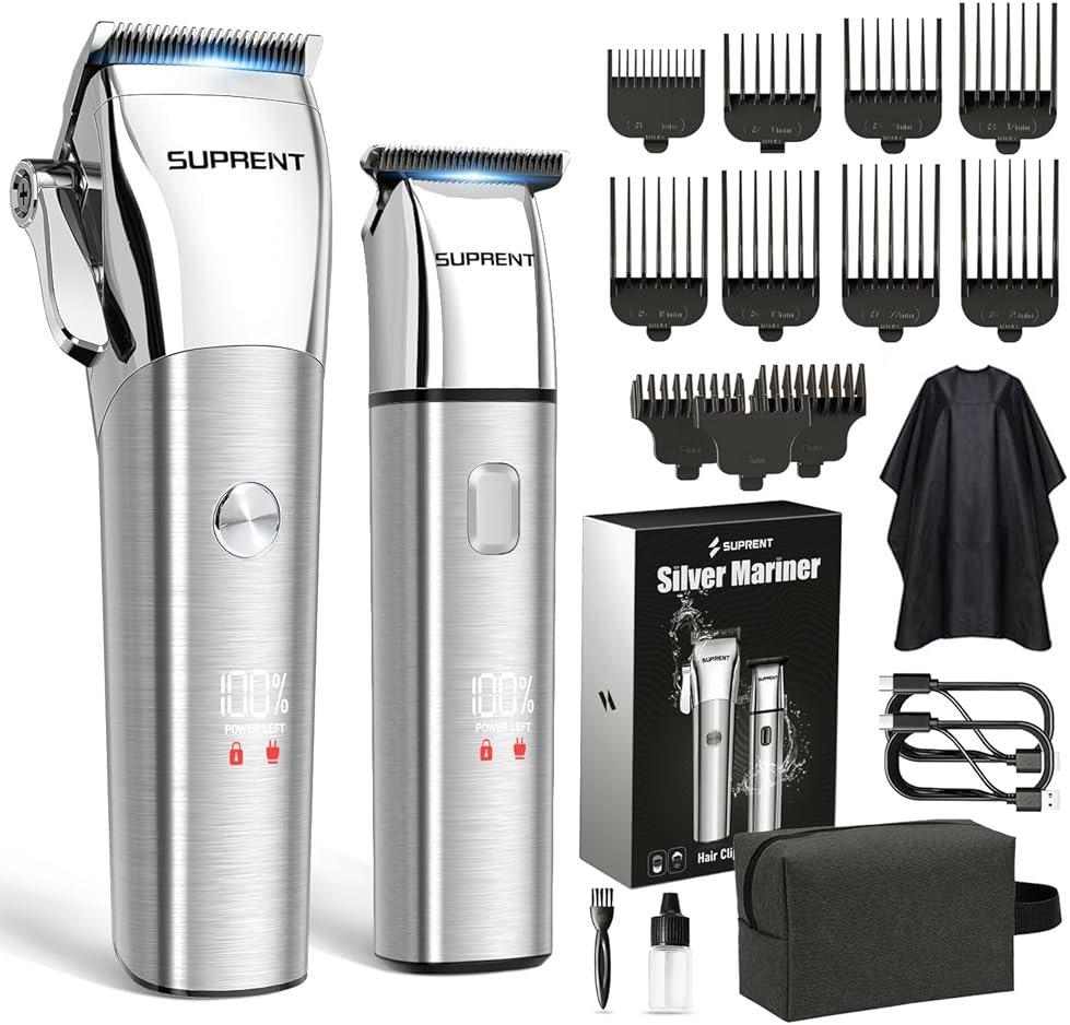 SUPRENT Low Noise Hair Clippers for Men Easy-Clean Waterproof Clippers, Cordless Clippers & Trimmers Set for Family Grooming - Product Image
