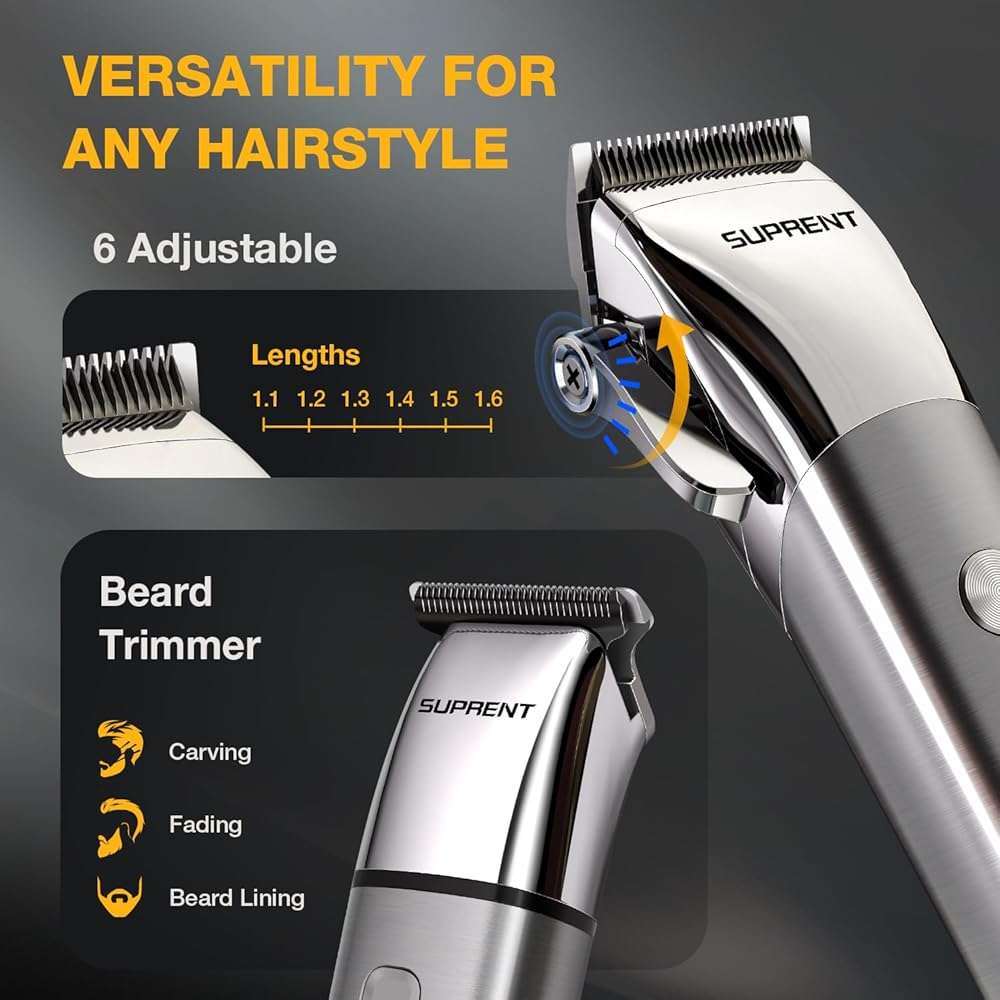 SUPRENT Low Noise Hair Clippers for Men Easy-Clean Waterproof Clippers, Cordless Clippers & Trimmers Set for Family Grooming - Image 3