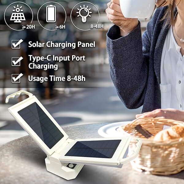 Watfal Solar Powered LED Portable Camping Lantern 4500mAh Rechargeable 1000 Luminaid 6500K Waterproof and 4 Brightness Dimmable, Ideal Camping Lights for Home Power Outages, Outdoor Survival Gear - Image 3