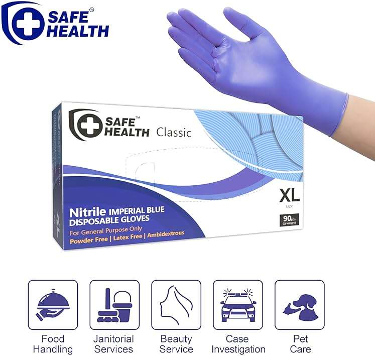 Safe Health Nitrile Disposable Gloves, 3.5 Mil, Imperial Blue, Powder Free, Latex Free, Tattoo, Beauty, Salon, Car - Image 3