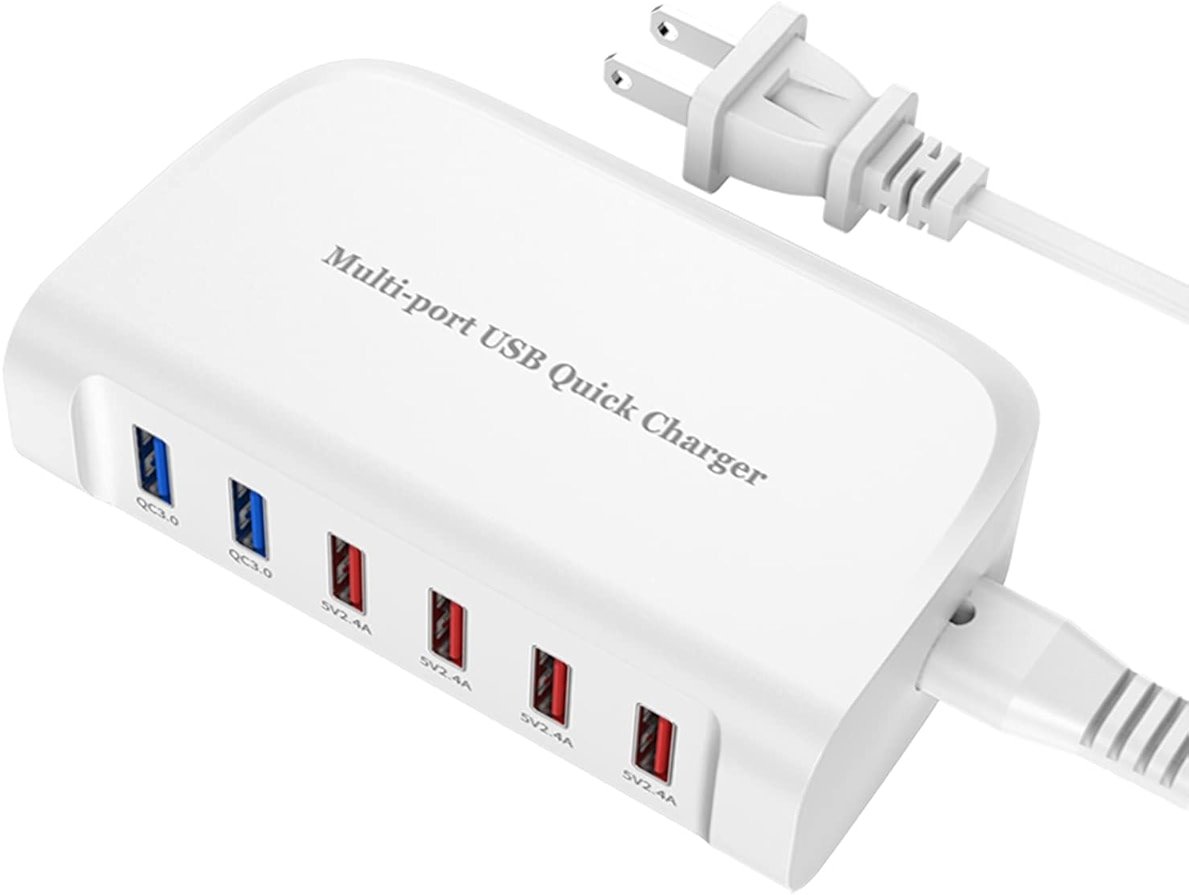 USB Fast Charger, 6-Port Portable Charging Station, Suitable for Various Devices, Compatible with iPhone, iPad, Samsung, Google, Xiaomi, Huawei and Other USB Charging Devices - Product Image