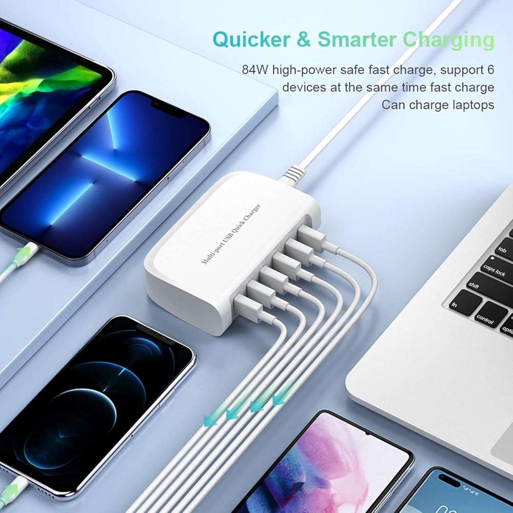 USB Fast Charger, 6-Port Portable Charging Station, Suitable for Various Devices, Compatible with iPhone, iPad, Samsung, Google, Xiaomi, Huawei and Other USB Charging Devices - Image 2