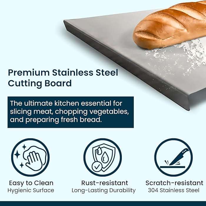 Stainless Steel Cutting Boards for Kitchen - Food-Grade 304 - Suitable for Meat, Fruits, Veggies, & Bread- Large-sized Chopping Boards with Lip - 11.81x15.75 in - Image 2