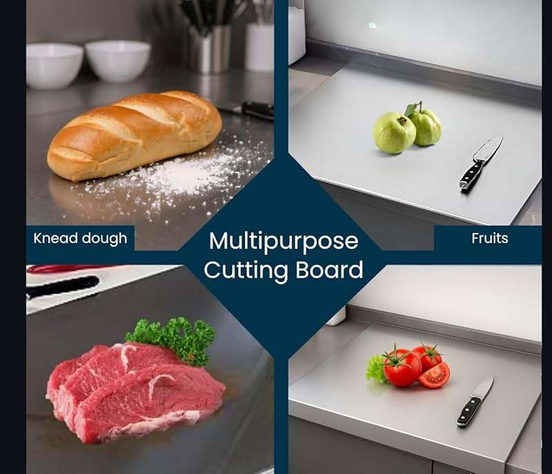 Stainless Steel Cutting Boards for Kitchen - Food-Grade 304 - Suitable for Meat, Fruits, Veggies, & Bread- Large-sized Chopping Boards with Lip - 11.81x15.75 in - Image 7