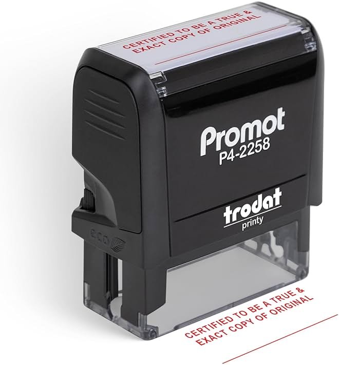 Promot Certified to Be A True & Exact Copy of Original - Self Inking Rubber Stamp - Ink Stamps - Product Image