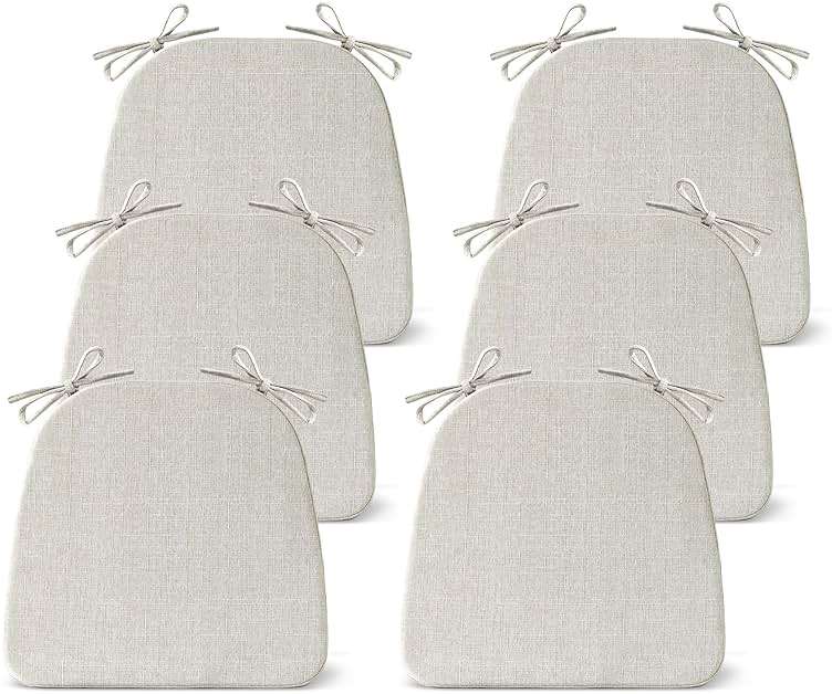 IASEAHK Chair Cushions for Dining Chairs Set of 6, Non Slip Kitchen Chair Pads, 17" x 16" x 2", Indoor Dining Chair Cushions with Ties, D-Shaped Seat Cushions for Kitchen Chairs, Beige - Image 1