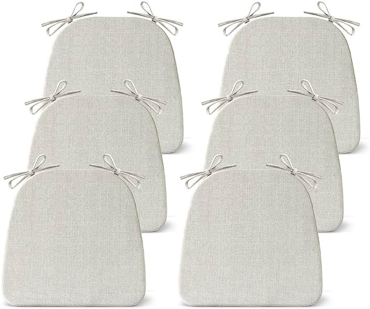IASEAHK Chair Cushions for Dining Chairs Set of 6, Non Slip Kitchen Chair Pads, 17" x 16" x 2", Indoor Dining Chair Cushions with Ties, D-Shaped Seat Cushions for Kitchen Chairs, Beige - Product Image
