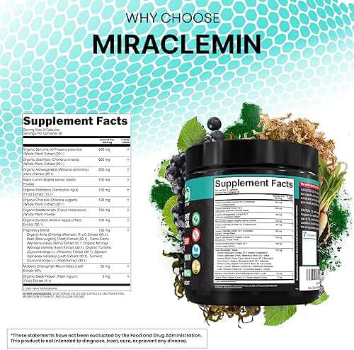 Clean Nutra Organic Sea Moss Capsules with Ashwagandha, Black Seed Oil, Burdock Root, Bladderwrack, Moringa, Chlorella, Spirulina, Turmeric, Elderberry, Amla � 90 Vegan Capsules � MiracleMin - Image 4