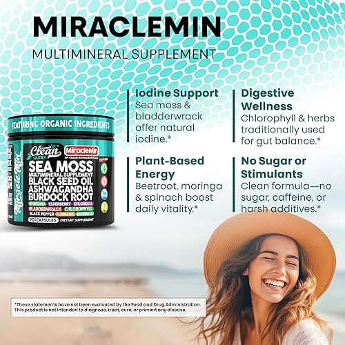 Clean Nutra Organic Sea Moss Capsules with Ashwagandha, Black Seed Oil, Burdock Root, Bladderwrack, Moringa, Chlorella, Spirulina, Turmeric, Elderberry, Amla � 90 Vegan Capsules � MiracleMin - Image 6