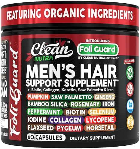 Hair Growth Supplement For Men | Biotin Hair Vitamins Collagen Pumpkin Seed Saw Palmetto Iron Ginseng Bamboo Silica Rosemary Peppermint Keratin Selenium Iodine Flaxseed Horsetail Vitamin A C D3 E B12 - Image 1