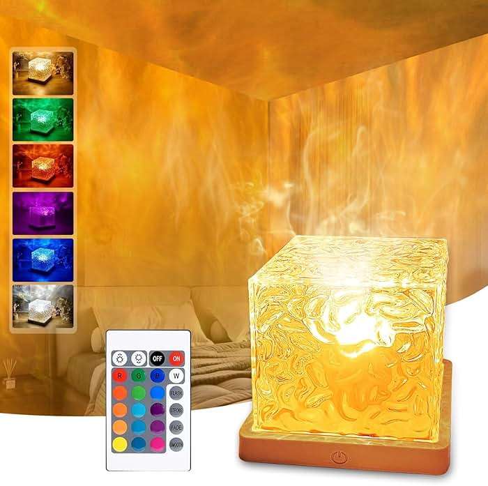 TGYWCHY Ocean Wave Projector Lamp,Northern Lights Aurora Projector Light,16 Colors Gradual Rotating Flame Water Lamp,Cube Night Light with Remote Control for Living Room Bedroom Decor Hotel, etc - Image 8