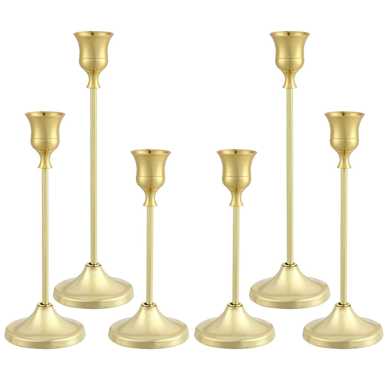 Tunyet Candlestick Holders 6PCS, Metal Taper Candle Holder, Gold Candle Holders for Pillar Candles, Candle Holder for Wedding Fireplace Mantel Housewarming Gift - Image 1