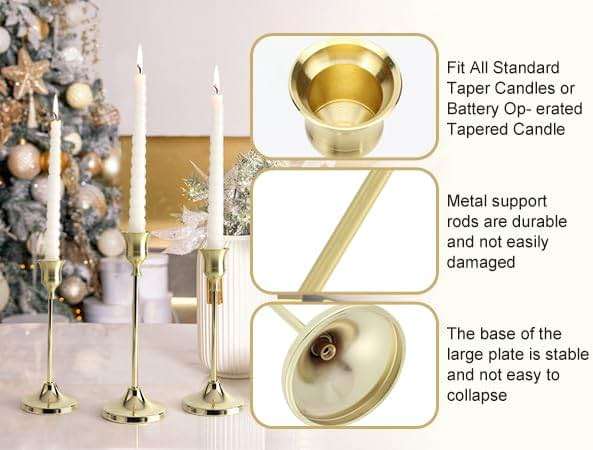 Tunyet Candlestick Holders 6PCS, Metal Taper Candle Holder, Gold Candle Holders for Pillar Candles, Candle Holder for Wedding Fireplace Mantel Housewarming Gift - Image 4