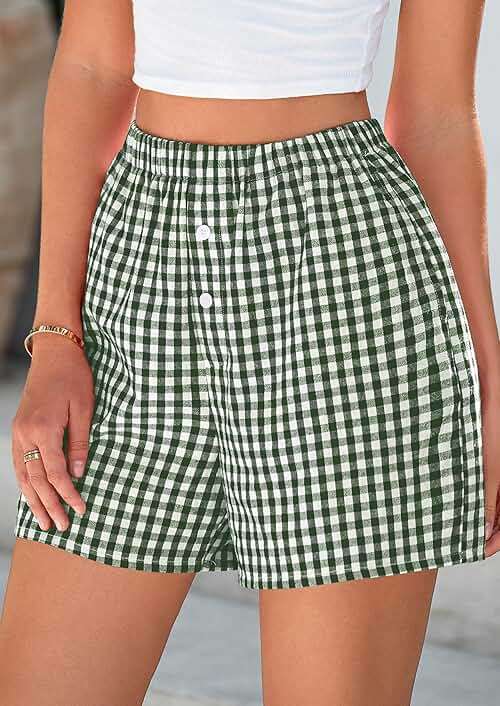 PRETTYGARDEN Shorts for Women 2026 Summer Gingham Pajamas Checkered Boxers Plaid Striped Lounge Sleep Pj Y2K Beach Shorts - Image 6
