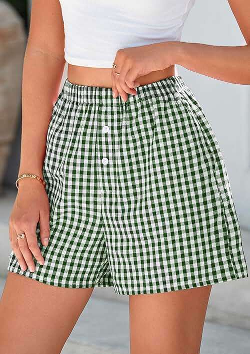 PRETTYGARDEN Shorts for Women 2026 Summer Gingham Pajamas Checkered Boxers Plaid Striped Lounge Sleep Pj Y2K Beach Shorts - Image 8