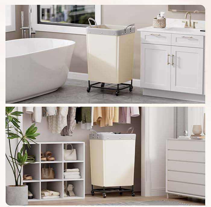 Lifewit 165L Laundry Basket with Wheels, Large Heavy Duty Commercial Rolling Laundry Hamper with Handles, Tall Steel Frame Laundry Cart for Laundry Room Bedroom Hotel Home Dorm, White - Image 8