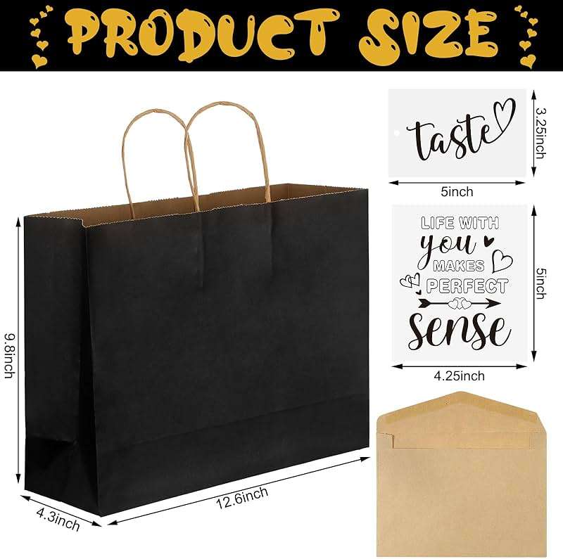 Kolldenn 5 Senses Gift Bags for Him or Her with 5 Sense Tag Kraft Paper Bags 12.6x4.3x9.8'' Sight Smell Touch Taste Sound Five Sense Bag Tissue Paper for Wedding Anniversary Father's Day(Black) - Image 2