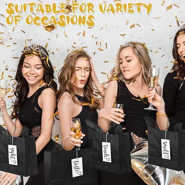 Kolldenn 5 Senses Gift Bags for Him or Her with 5 Sense Tag Kraft Paper Bags 12.6x4.3x9.8'' Sight Smell Touch Taste Sound Five Sense Bag Tissue Paper for Wedding Anniversary Father's Day(Black) - Image 6