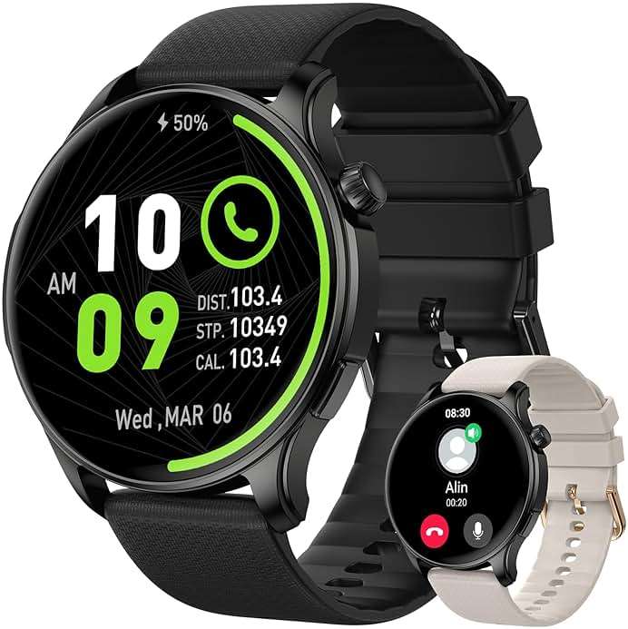 Smart Watch for Men Women Fitness: Waterproof Make/Answer Call Smart Watches for Men Digital Mens Watches Run Smartwatch Android Phones iPhone Samsung Compatible Heart Rate Monitor Step Tracker Black - Image 1