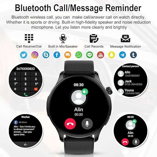 Smart Watch for Men Women Fitness: Waterproof Make/Answer Call Smart Watches for Men Digital Mens Watches Run Smartwatch Android Phones iPhone Samsung Compatible Heart Rate Monitor Step Tracker Black - Image 2