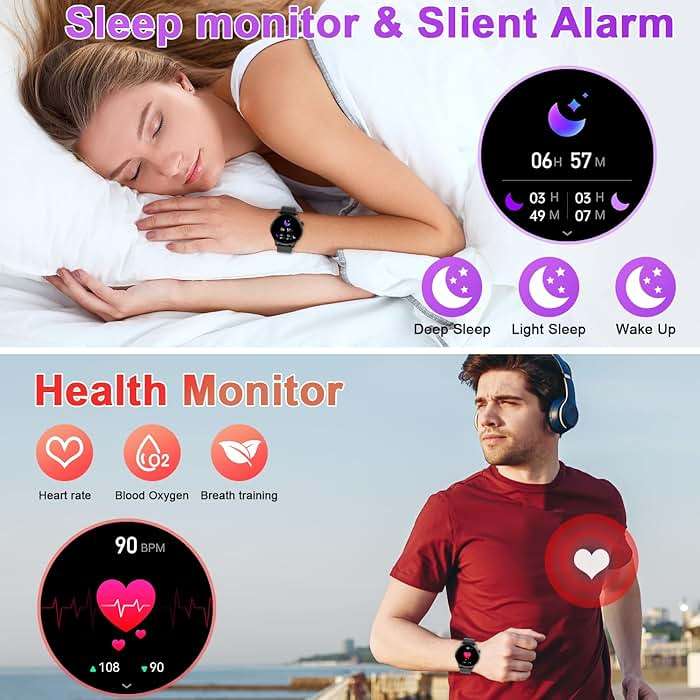 Smart Watch for Men Women Fitness: Waterproof Make/Answer Call Smart Watches for Men Digital Mens Watches Run Smartwatch Android Phones iPhone Samsung Compatible Heart Rate Monitor Step Tracker Black - Image 3