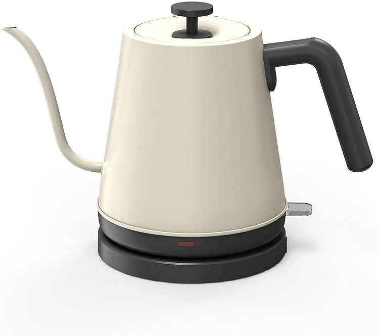 NYOTA Gooseneck Electric Kettle, 0.8L Electric Tea Kettle of 304 Stainless Steel, 1200W Quick Heating, Automatic Shut Off Coffee Kettle, Hot Water Boiler, Bone White - Image 1