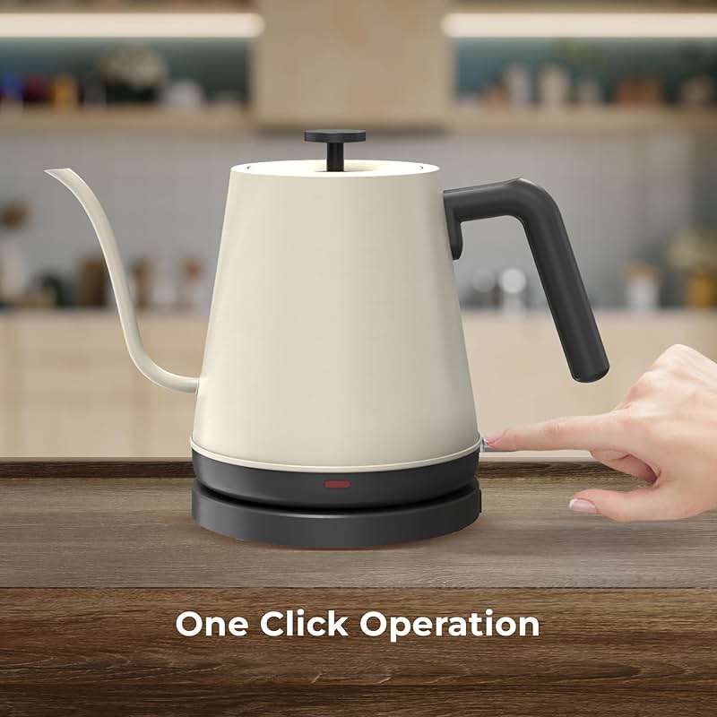 NYOTA Gooseneck Electric Kettle, 0.8L Electric Tea Kettle of 304 Stainless Steel, 1200W Quick Heating, Automatic Shut Off Coffee Kettle, Hot Water Boiler, Bone White - Image 4