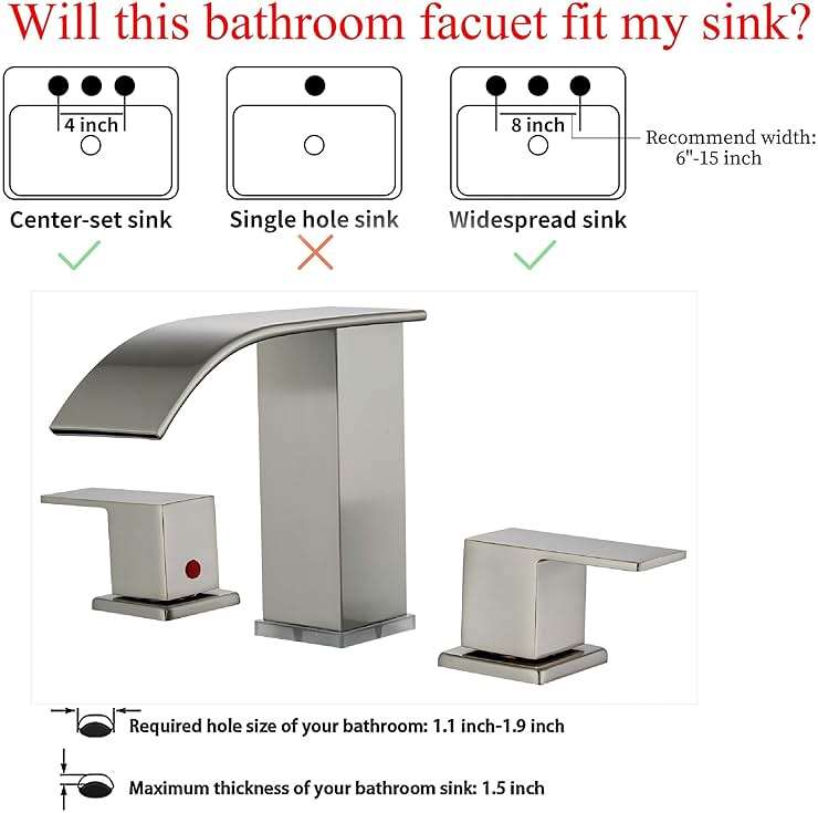 Bathroom faucets 3 Hole Brushed Nickel Vanity Faucet with led Waterfall Bathroom Faucet 3 Hole Sink Faucet Bathroom 8 inch Widespread Modern Parts Touch on 2 Handle - Image 5