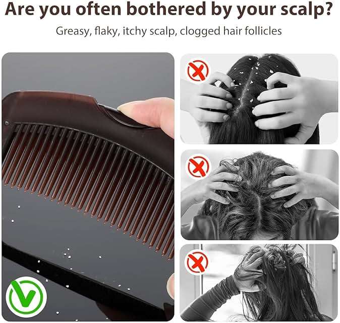 Self-Cleaning Dandruff Comb Hollow Teeth Scalp Detox Oil Removal for Women Men Kids Daily Home Use, Ergonomic Hair Comb in Brown - Image 4