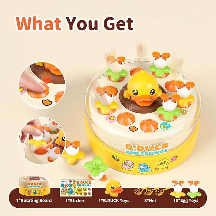 B.Duck Catch and Bounce Games Toys for Kids 3-5, B.Duck Board Games with 3 Nets for Kids 4-6, Christmas Birthday Xmas Gifts for Toddler Boys Girls 3 4 5 6 Years Old - Image 4
