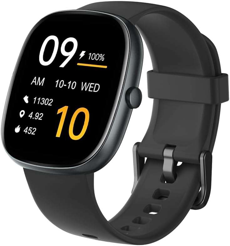 HUAKUA Smart Watches for Women Men Compatible with iPhone/Android Phones Answer/Make Calls, 1,85" HD Fitness Tracker with Heart Rate/Sleep Monitor Pedometer for Walking Running, Waterproof, Black - Image 1