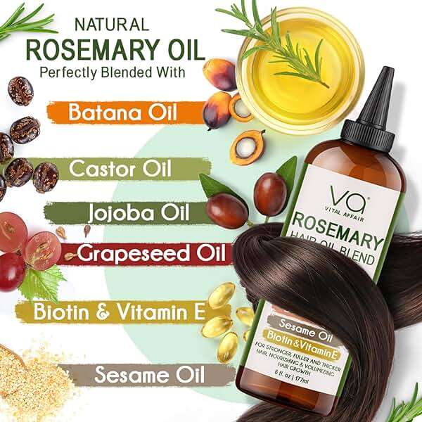 Blend Of Pure Rosemary Oil For Hair Growth With Castor, Batana, Jojoba Oil-Infused With Biotin & Vitamin E-Blend of Effective Hair Oils for Hair Growth-Strengthening Treatment-By Vital Affair-6 Fl Oz - Image 3