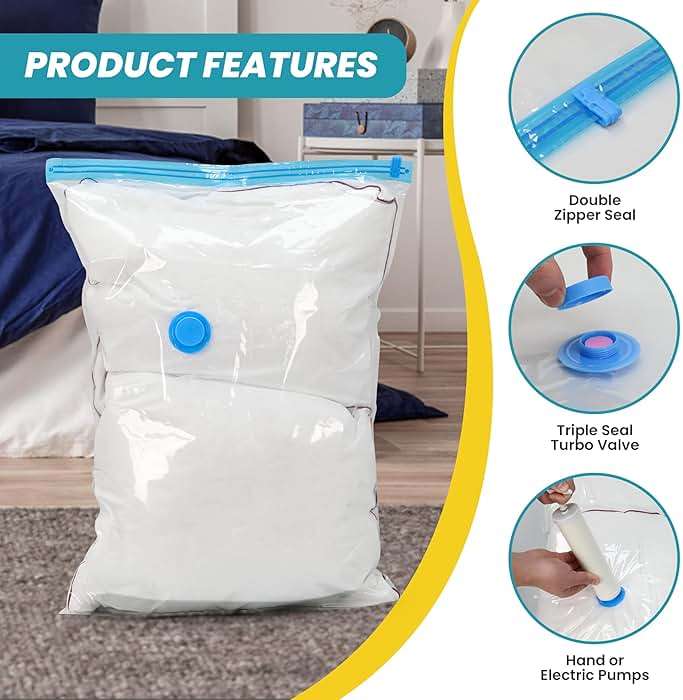 Vacuum Storage Bags, 8-Jumbo Space Saver Vacuum Storage Bags, Vacuum Seal Bags for Clothing, Clothes, Comforters and Blankets - Image 3