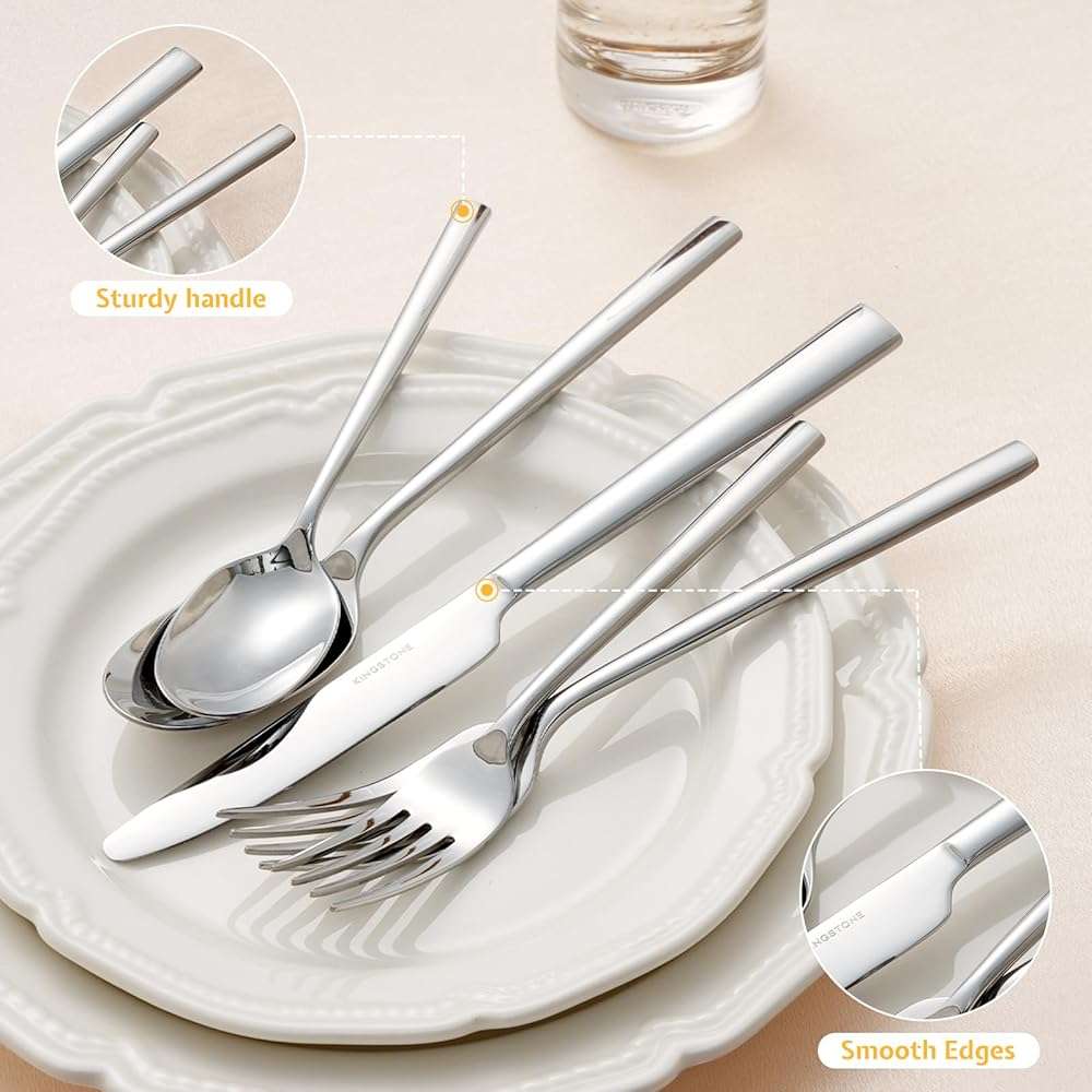KINGSTONE Silverware Set, 60-Piece Forged Flatware Set Cutlery Set Premium Stainless Steel, Service for 12, for Kitchen, Home, Wedding, Party, Mirror Polished and Dishwasher Safe - Image 5