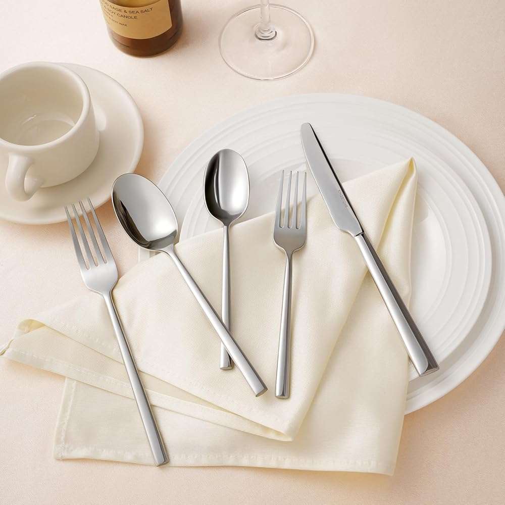 KINGSTONE Silverware Set, 60-Piece Forged Flatware Set Cutlery Set Premium Stainless Steel, Service for 12, for Kitchen, Home, Wedding, Party, Mirror Polished and Dishwasher Safe - Image 6