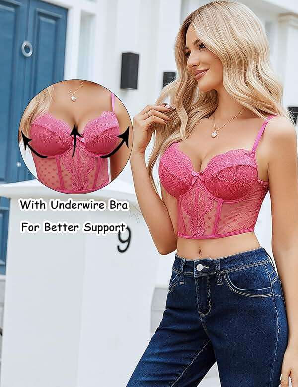Avidlove Corset Tops for Women V Neck Bustier Lingerie Adjustable Strap Crop Top with Underwire - Image 2