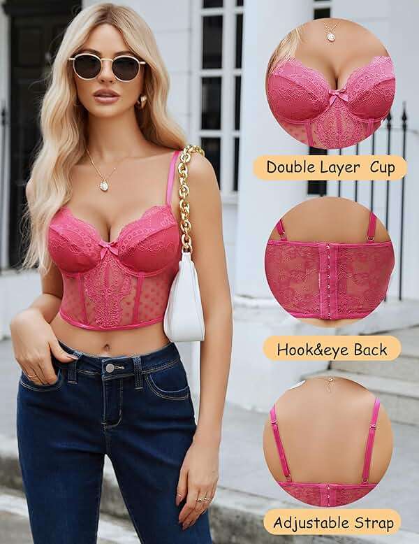 Avidlove Corset Tops for Women V Neck Bustier Lingerie Adjustable Strap Crop Top with Underwire - Image 3