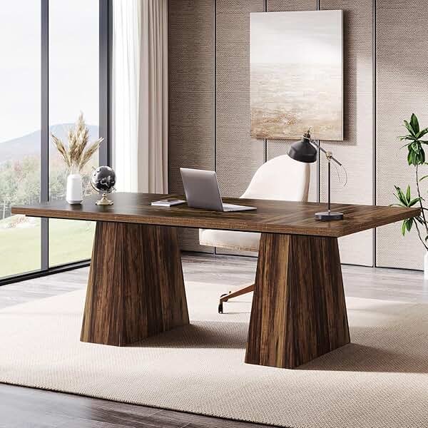 Tribesigns 63-Inch Executive Desk, Large Office Computer Desk with Double Pedestal, Modern Simple Workstations Writing Table Conference Table Business Furniture for Home Office, Rustic Brown - Product Image